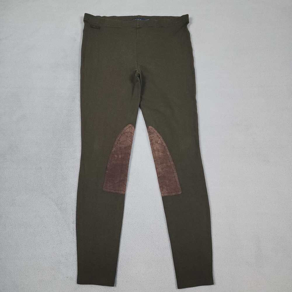Polo Ralph Lauren Leggings Womens M Olive Equestrian Riding Faux Suede Patch